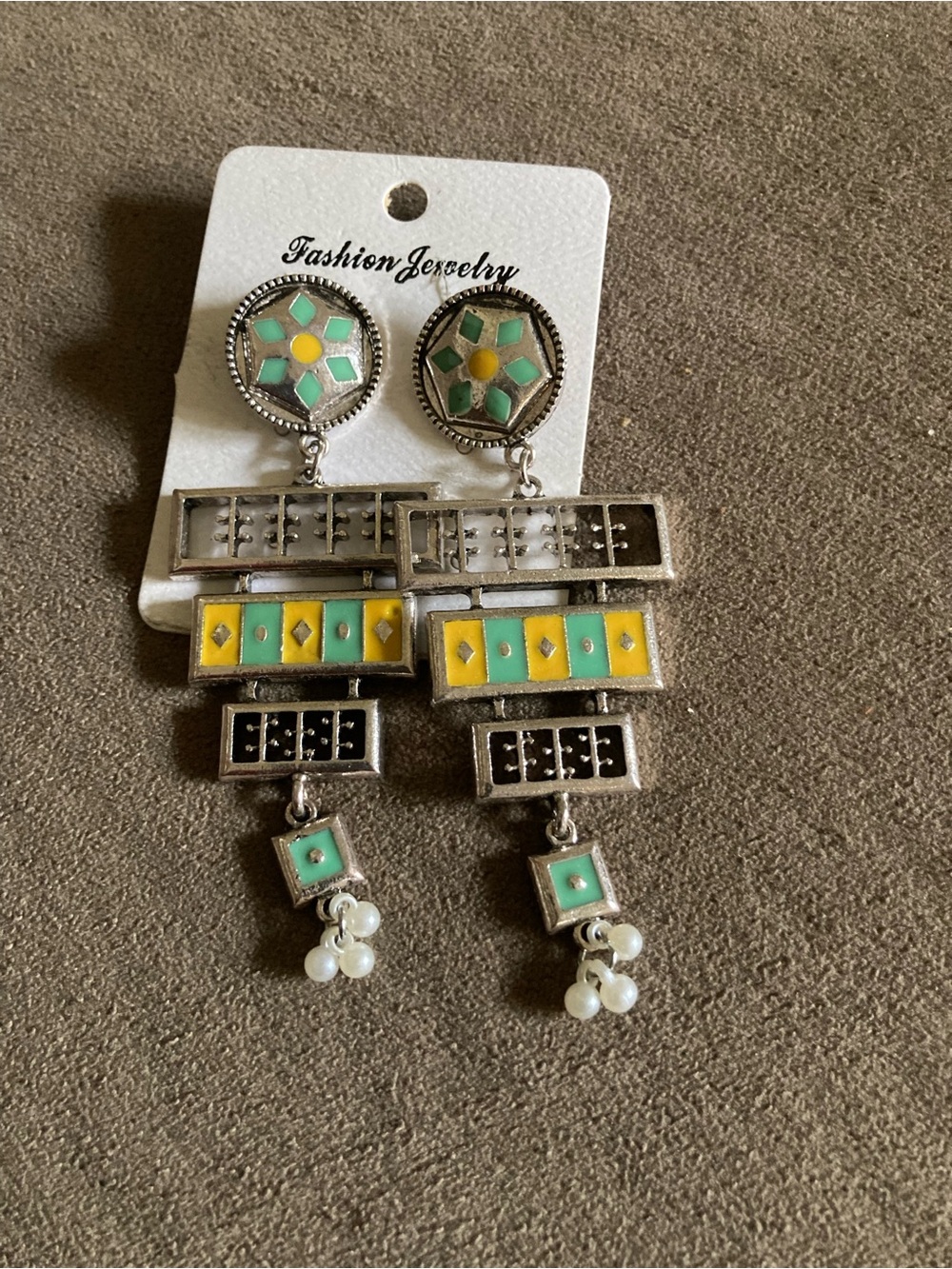 Fashion Jewelry Mint Green and Yellow Geometric Dangle Earrings